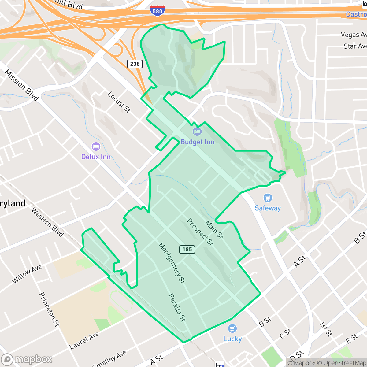 Map showing the location of North Hayward, Hayward, CA