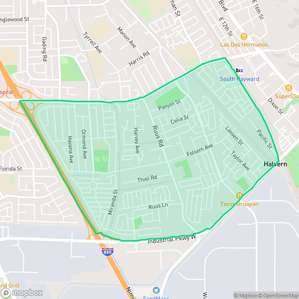 Map showing the location of Tennyson-Alquire, Hayward, CA