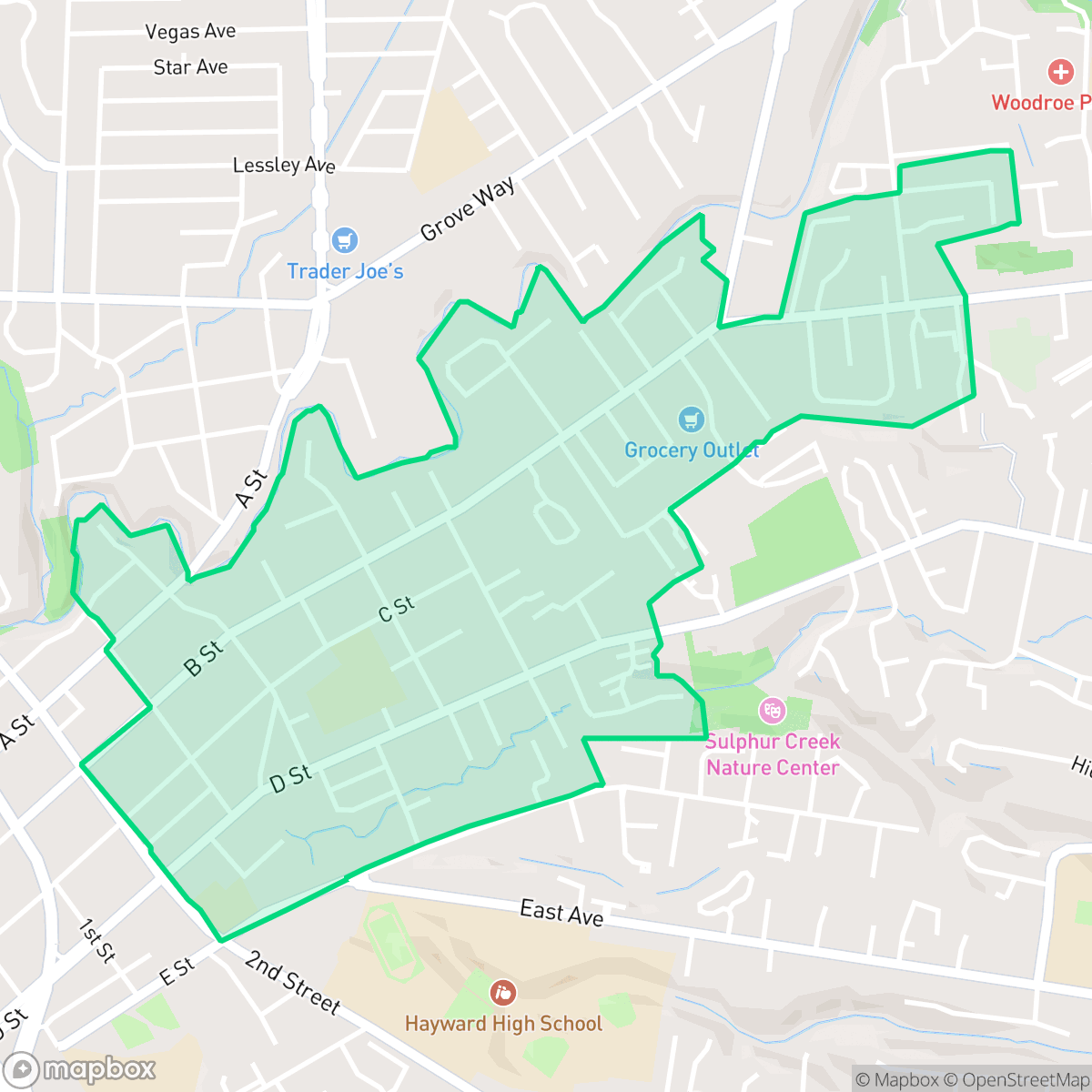 Map showing the location of Upper B Street, Hayward, CA