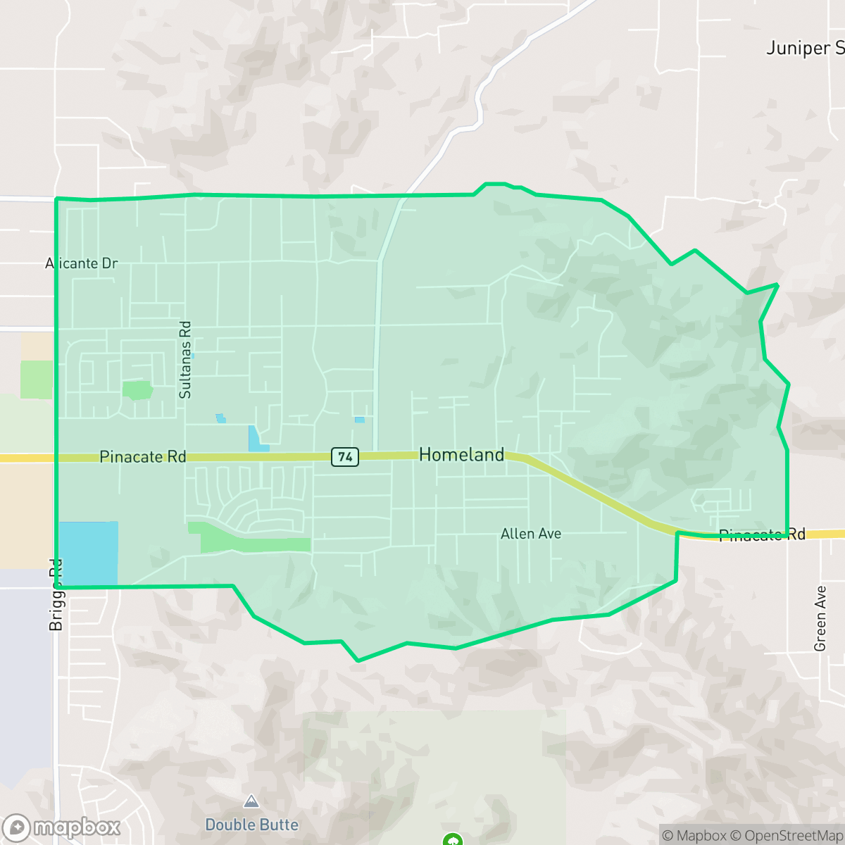 Map showing the location of Homeland, CA — coverage area