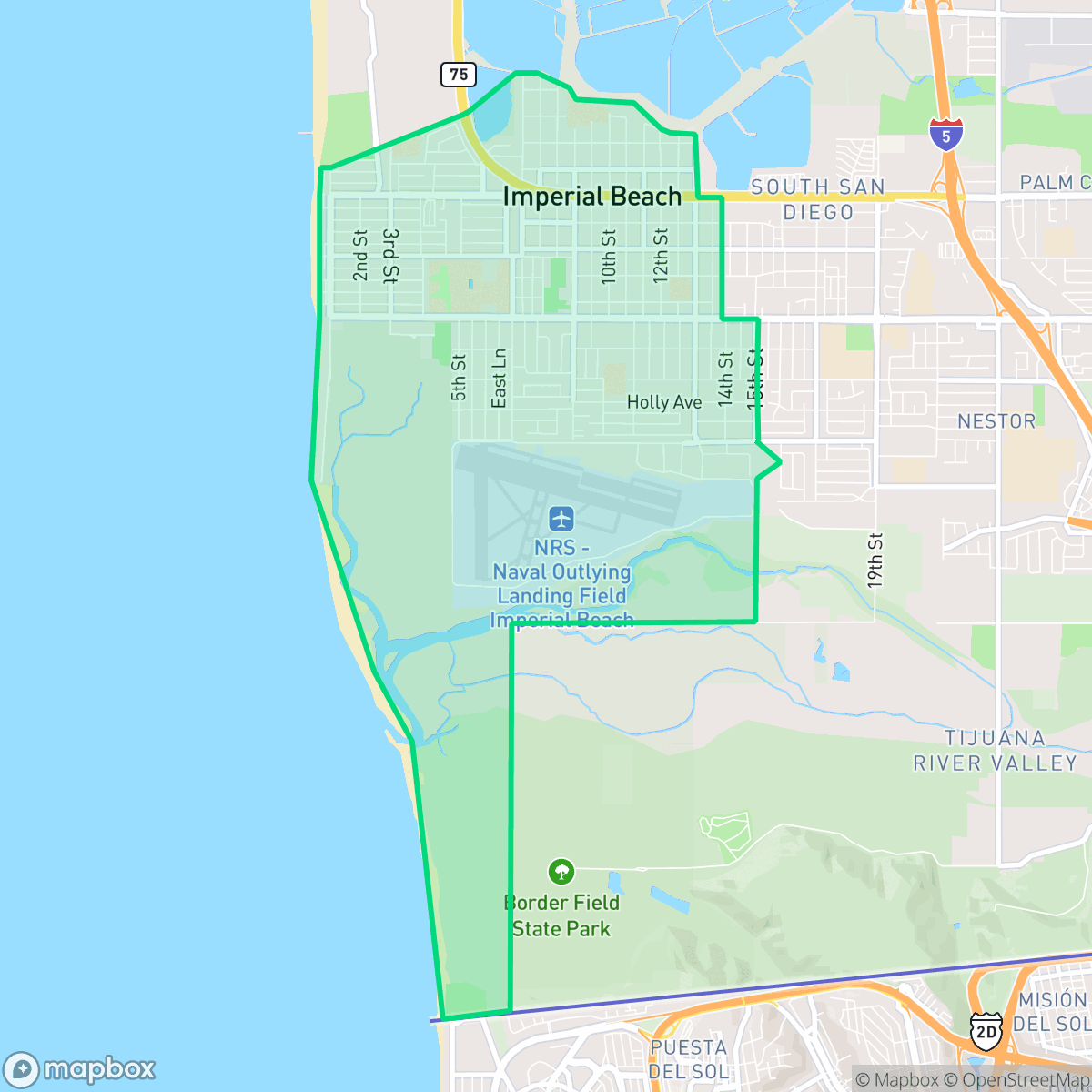 Map showing the location of Imperial Beach, CA — coverage area