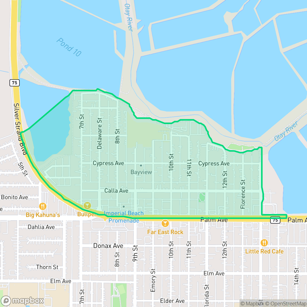 Map showing the location of Bayview, Imperial Beach, CA
