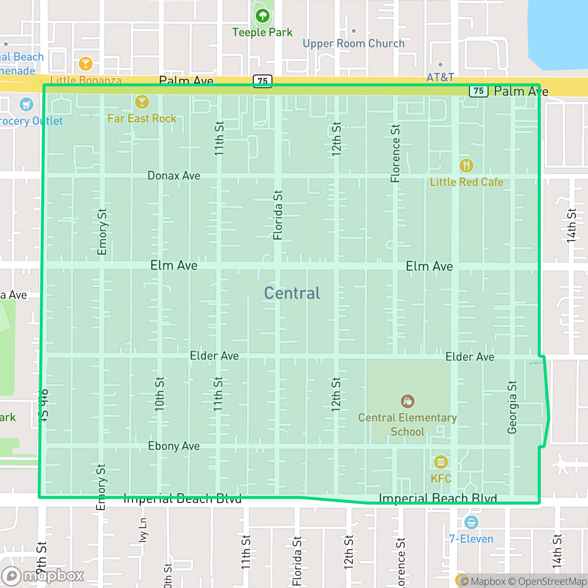 Map showing the location of Central, Imperial Beach, CA