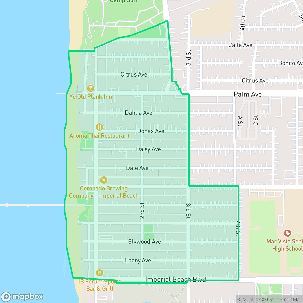 Map showing the location of Seacoast, Imperial Beach, CA