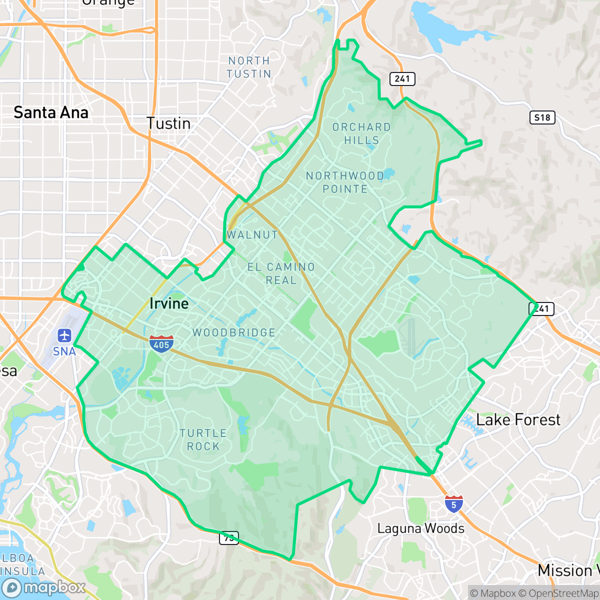 Map showing the location of Irvine, CA — coverage area