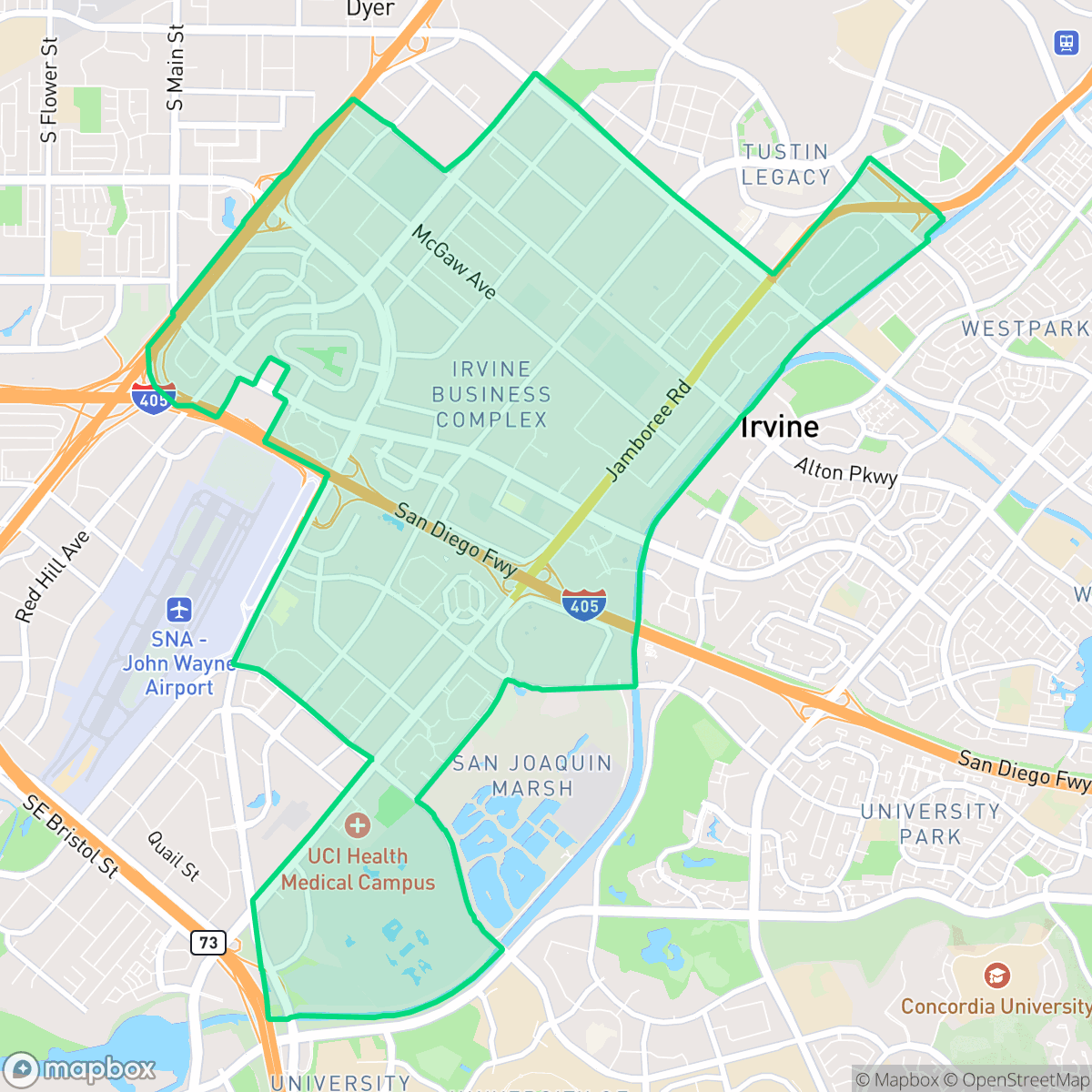 Map showing the location of Business District, Irvine, CA