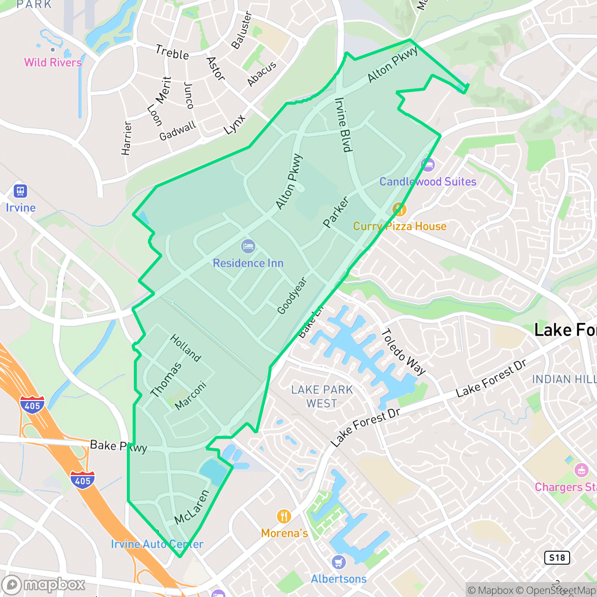 Map showing the location of East Industrial Complex, Irvine, CA
