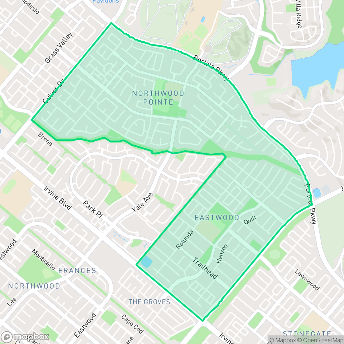 Map showing the location of Northwood Point, Irvine, CA