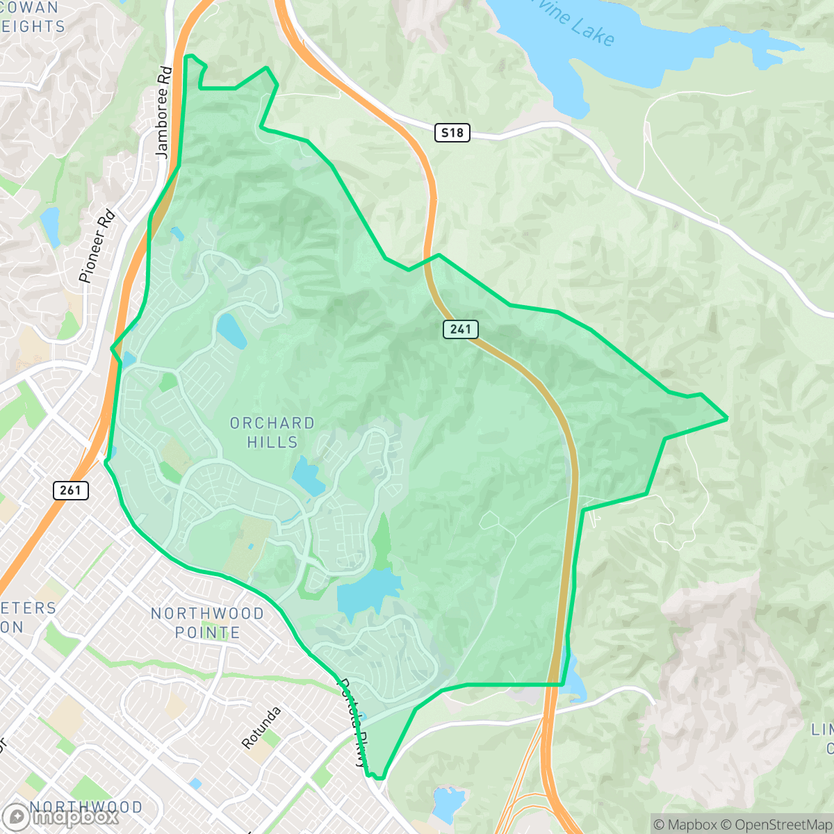 Map showing the location of Orchard Hills, Irvine, CA