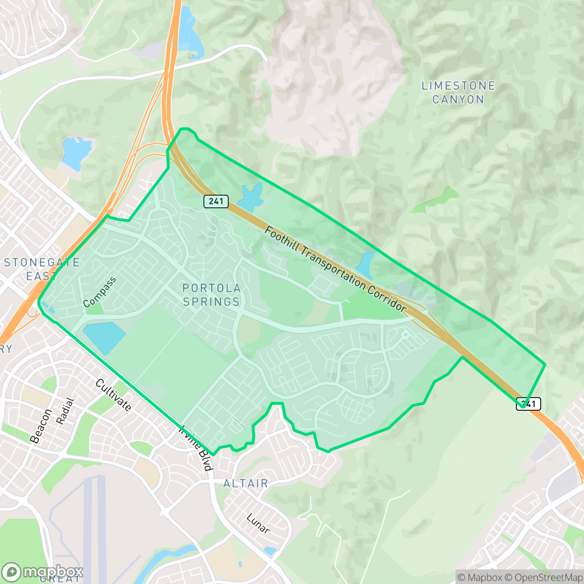 Map showing the location of Portola Springs, Irvine, CA