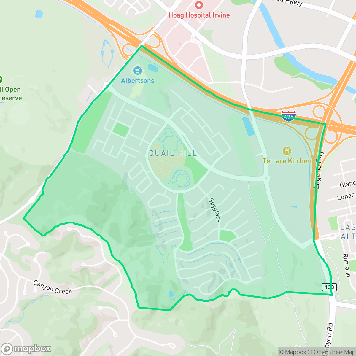 Map showing the location of Quail Hill, Irvine, CA