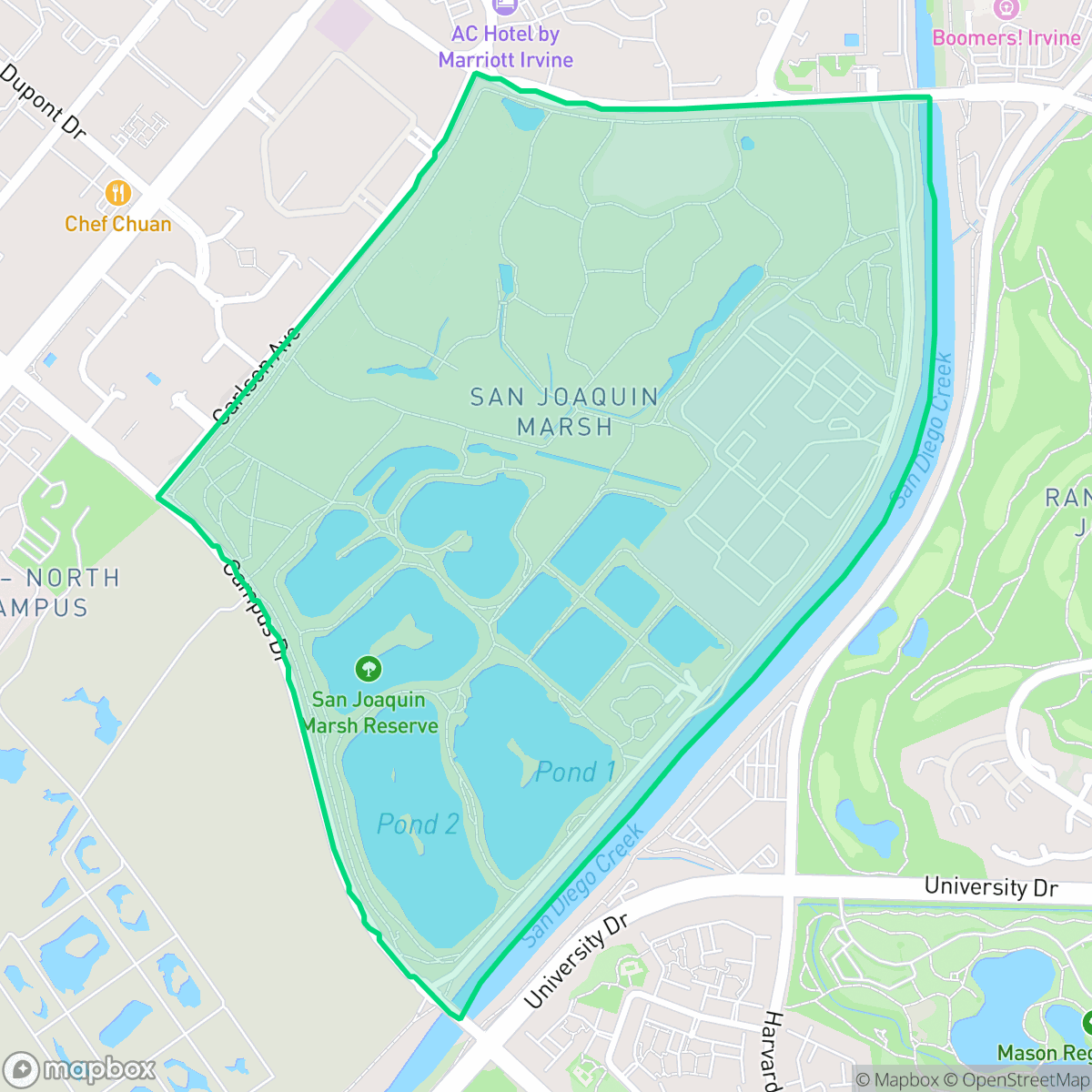 Map showing the location of San Joaquin Marsh, Irvine, CA