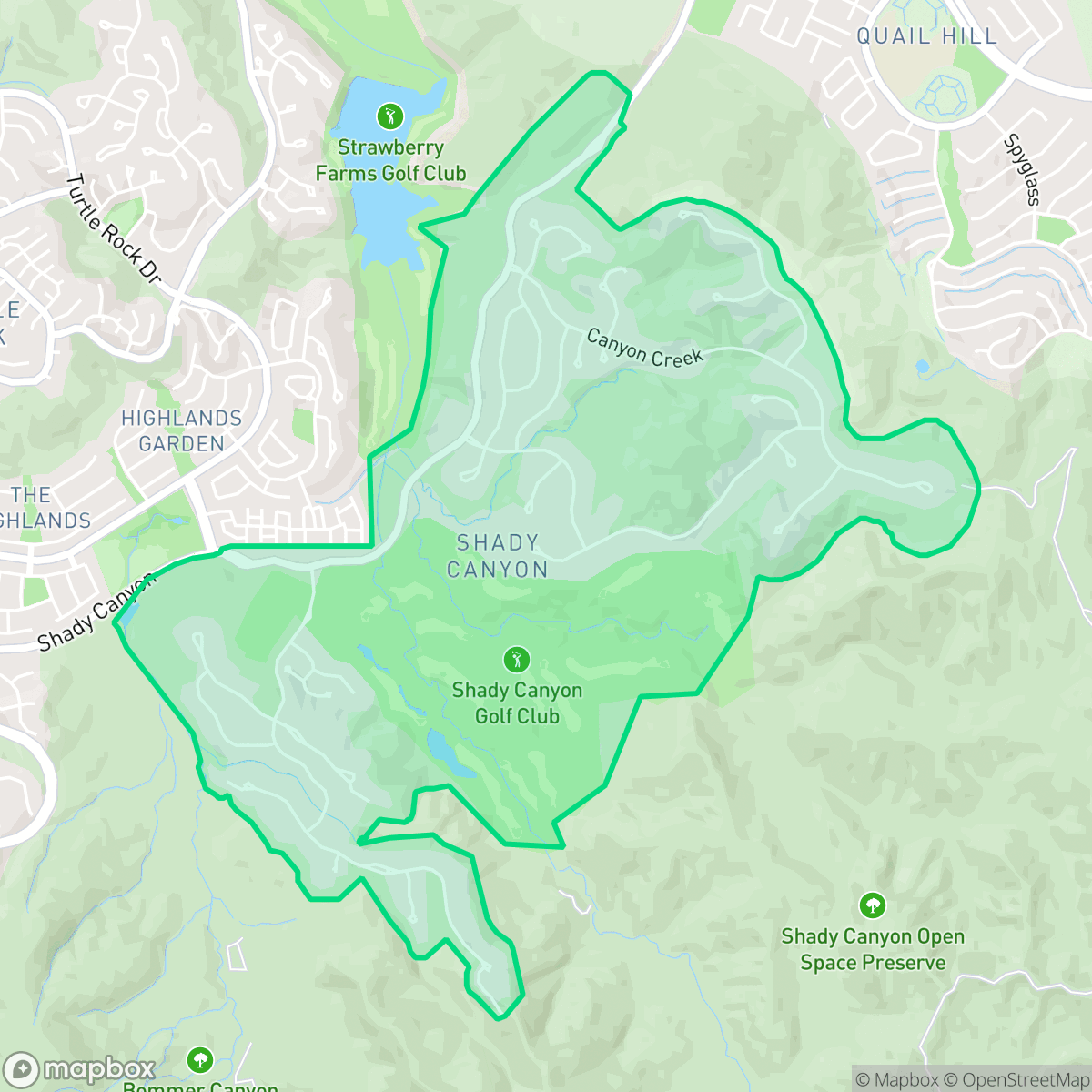 Map showing the location of Shady Canyon, Irvine, CA
