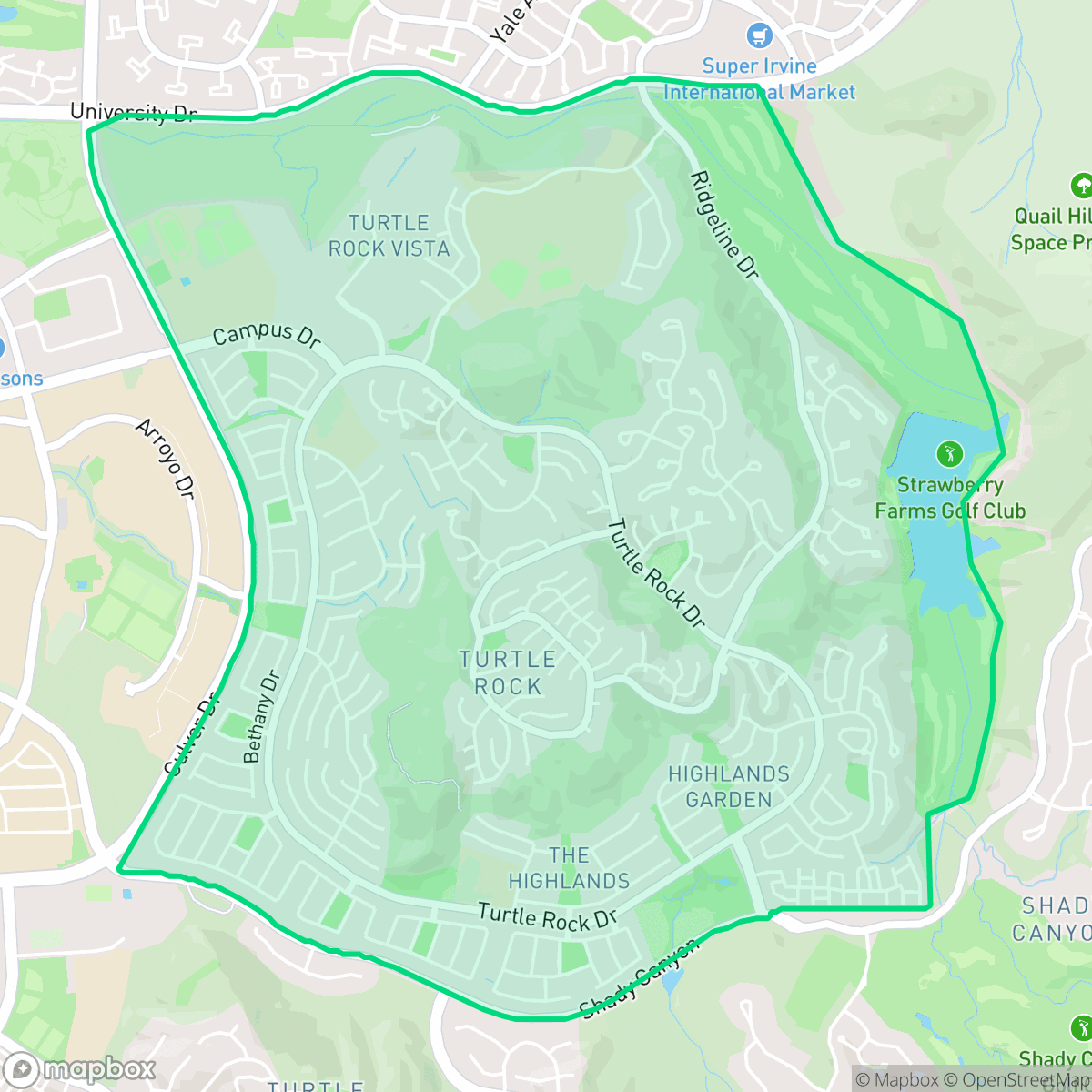 Map showing the location of Turtle Rock, Irvine, CA