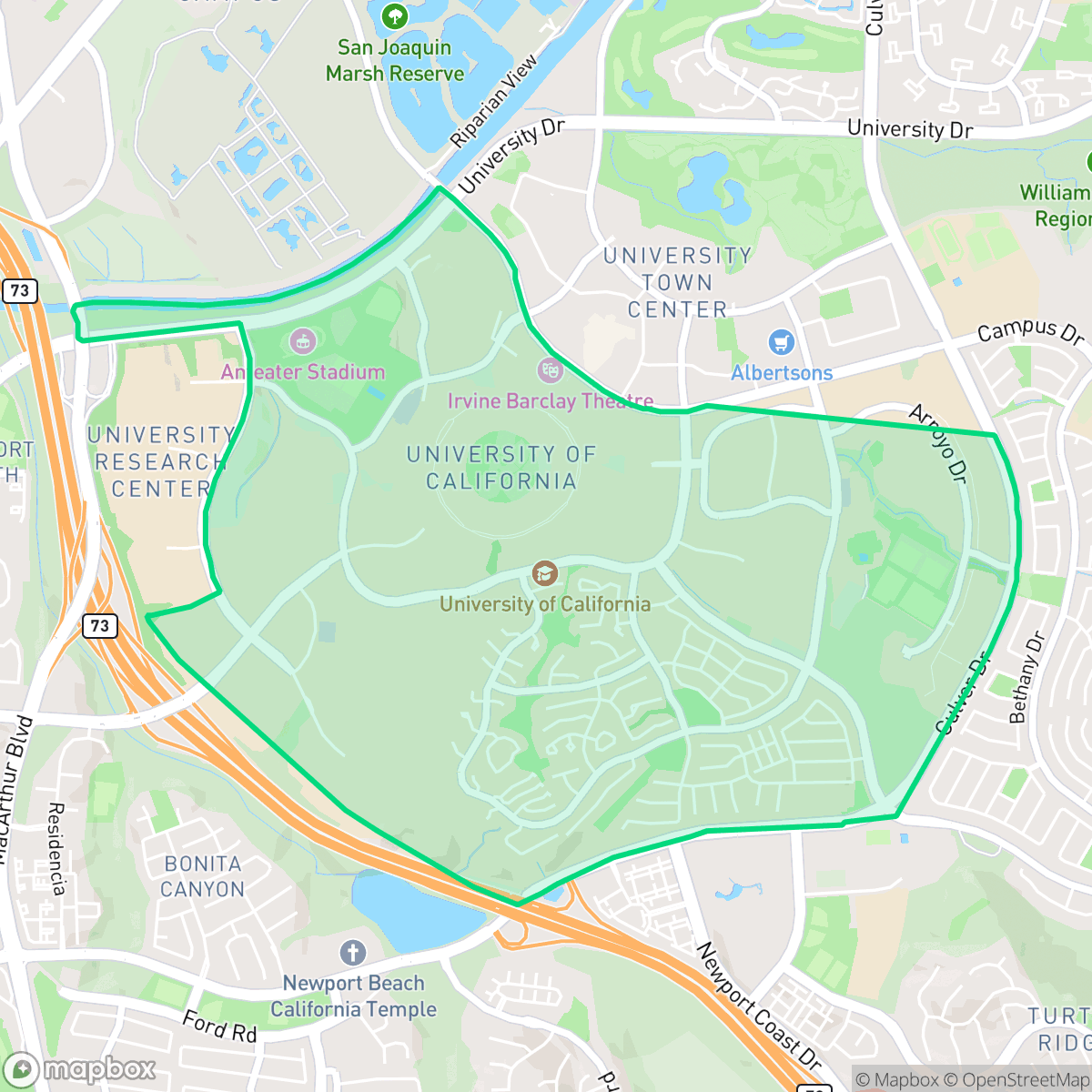 Map showing the location of UC Irvine, Irvine, CA
