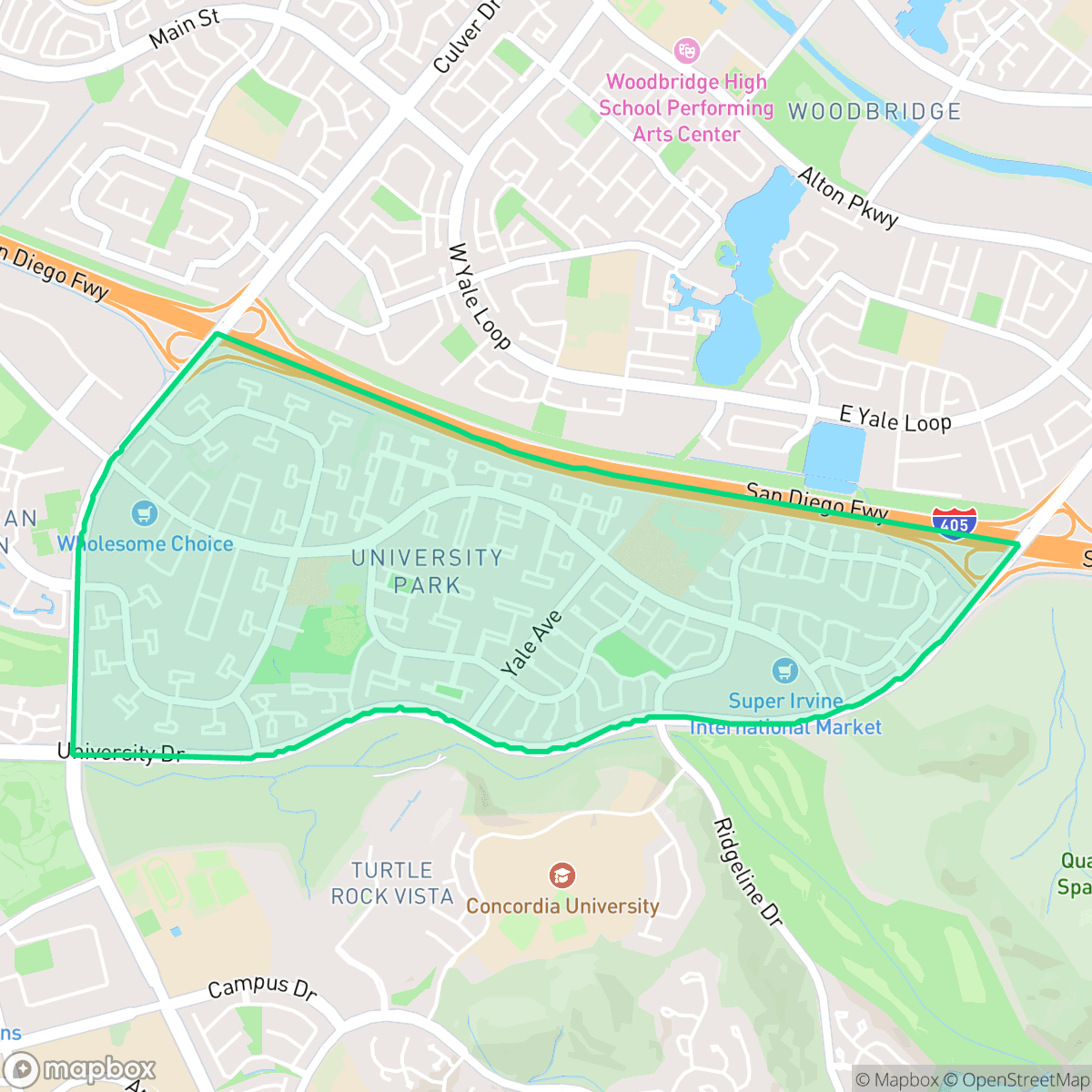 Map showing the location of University Park, Irvine, CA