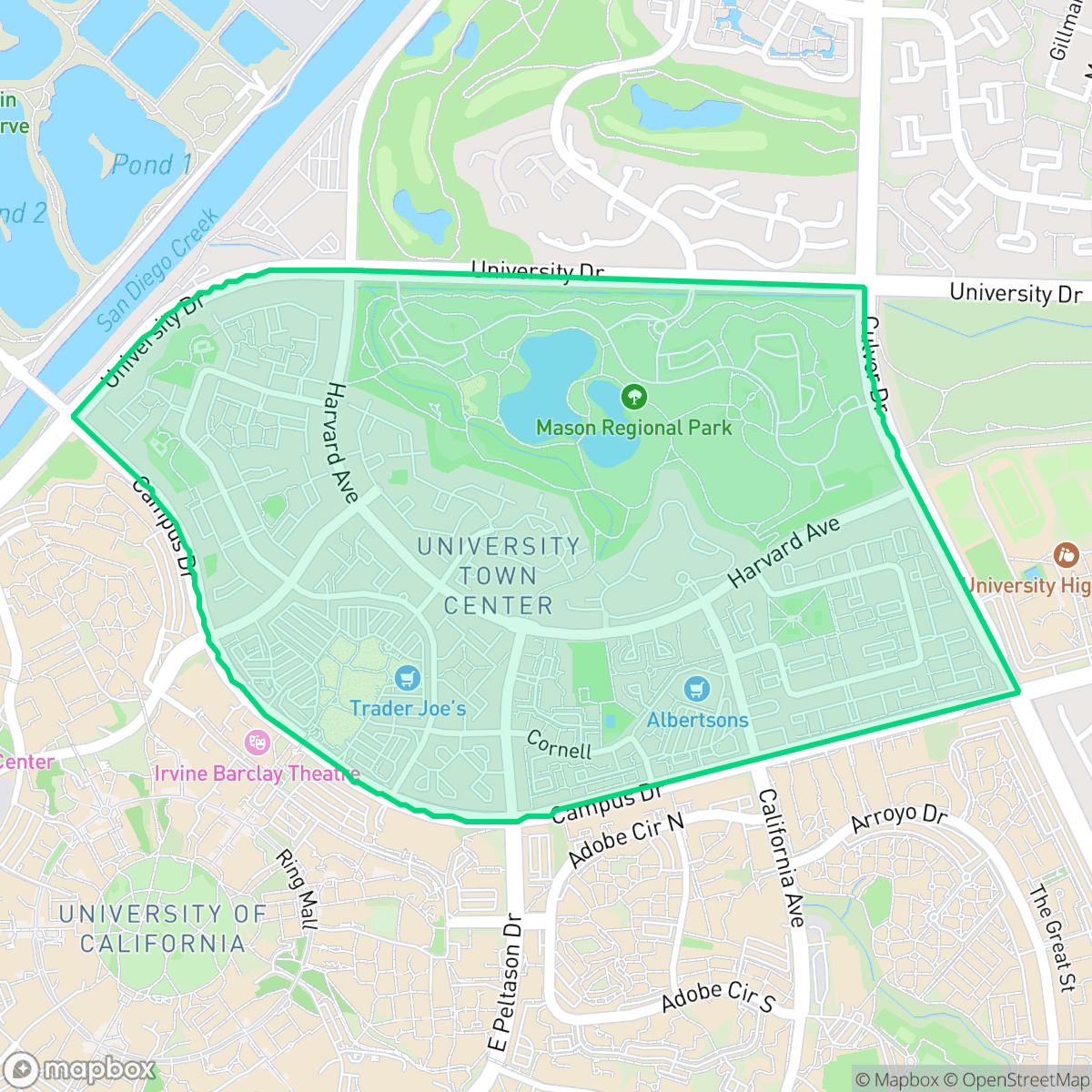 Map showing the location of University Town Center, Irvine, CA