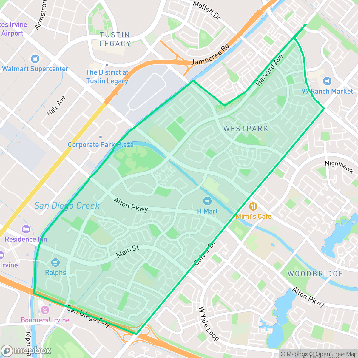 Map showing the location of West Park, Irvine, CA