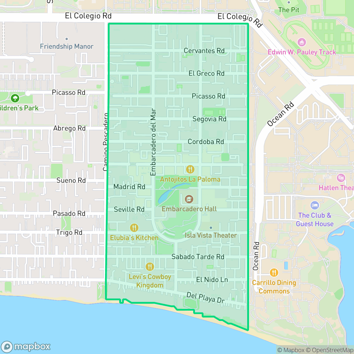 Map showing the location of 65 Block, Isla Vista, CA
