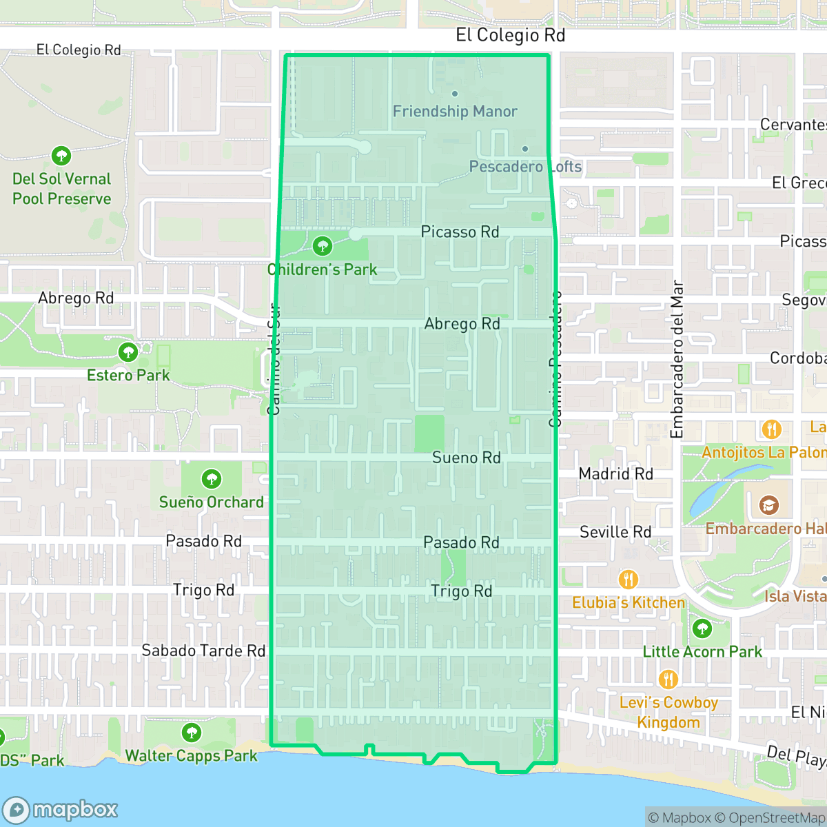 Map showing the location of 66 Block, Isla Vista, CA