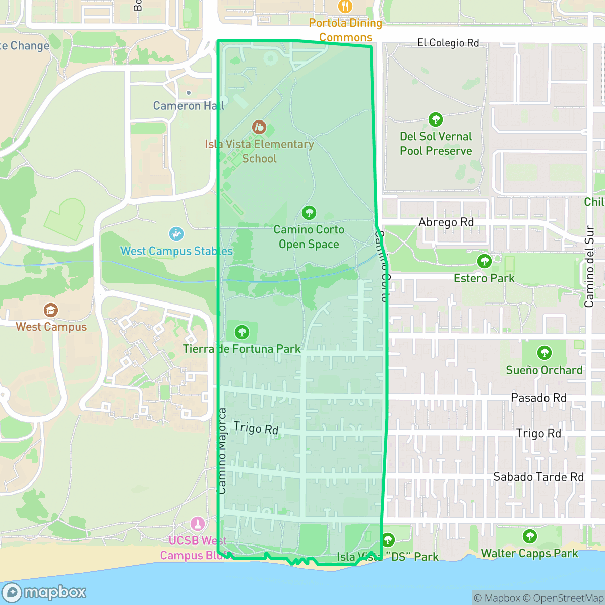 Map showing the location of 68 Block, Isla Vista, CA