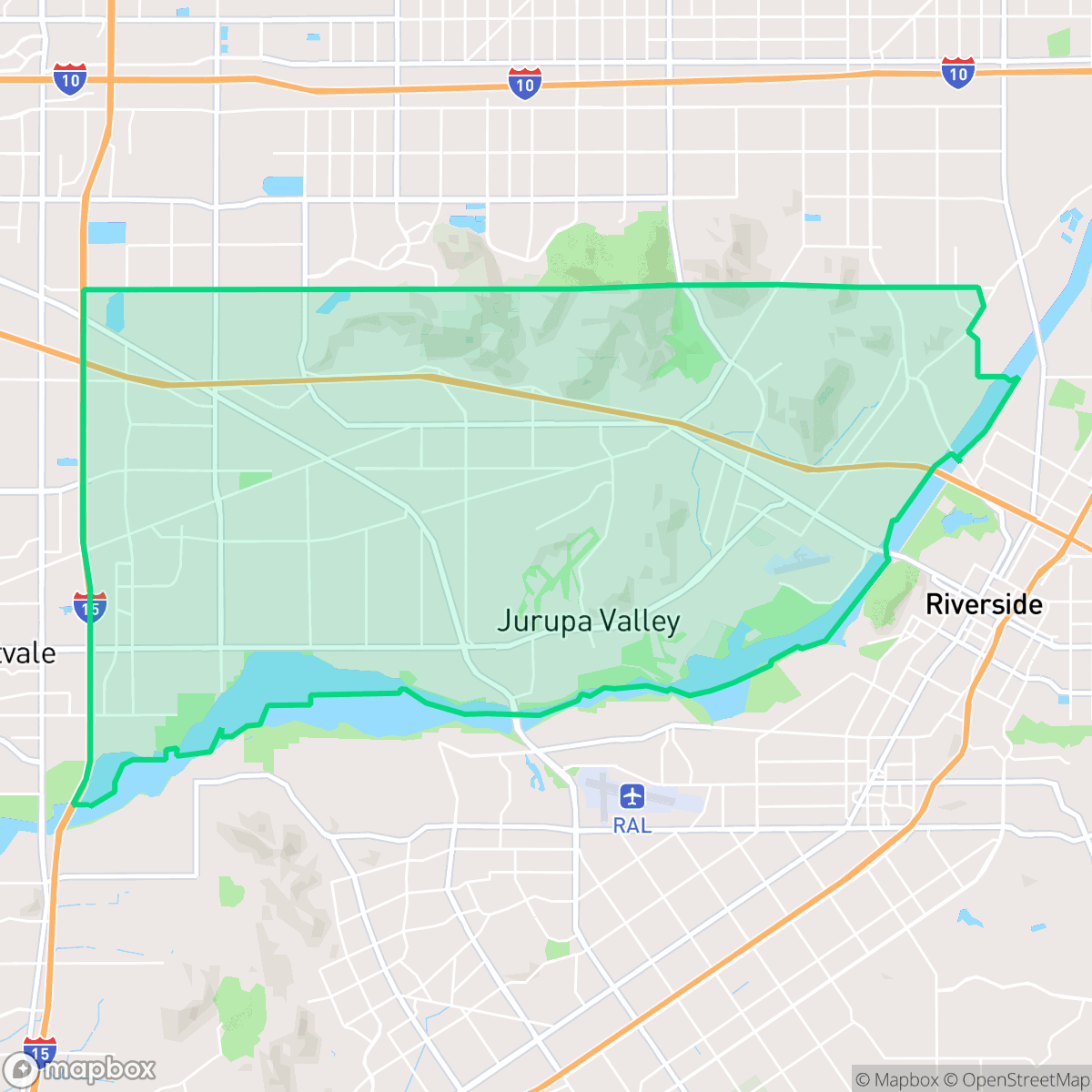 Map showing the location of Jurupa Valley, CA — coverage area