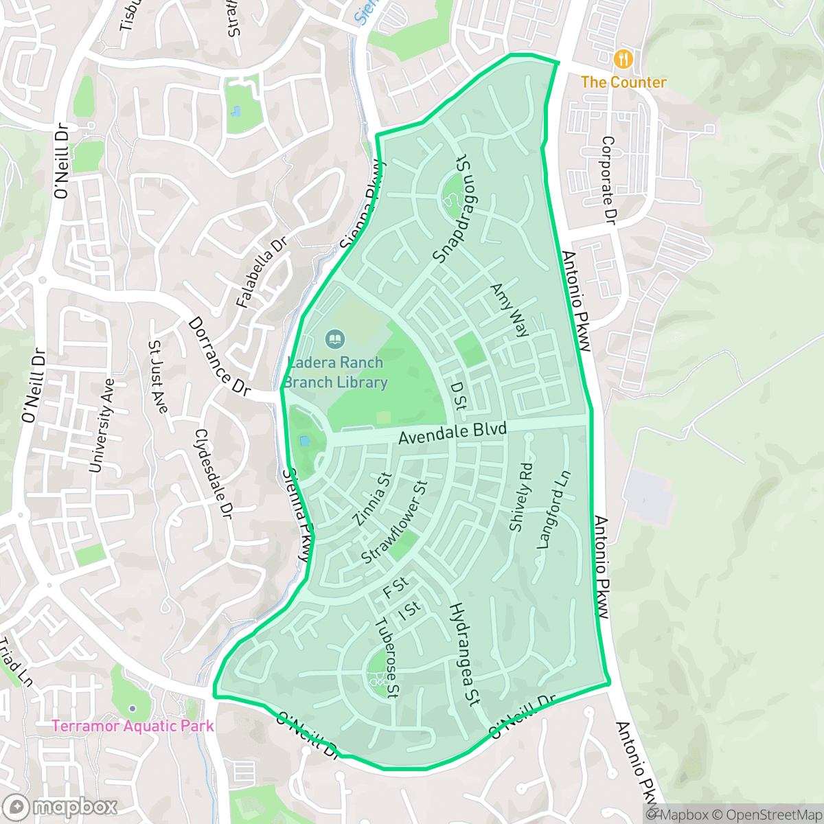 Map showing the location of Avendale Village, Ladera Ranch, CA