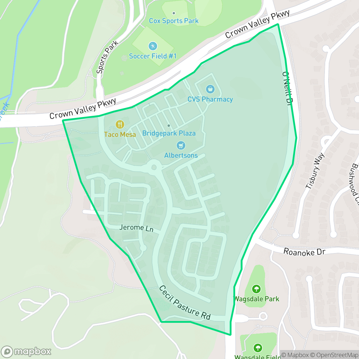 Map showing the location of Bridgepark District, Ladera Ranch, CA