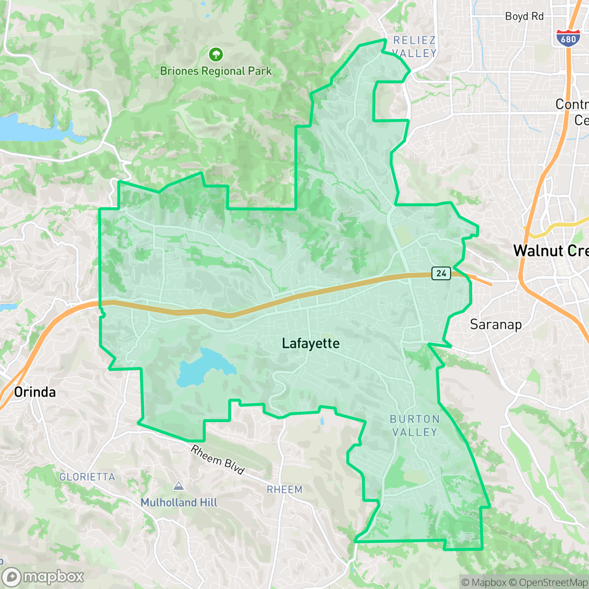 Map showing the location of Lafayette, CA — coverage area