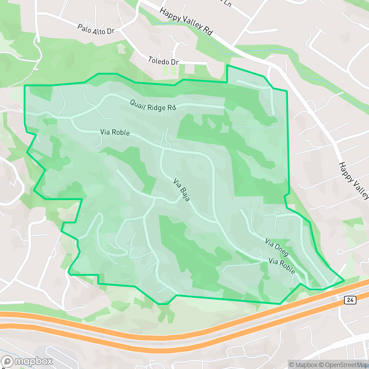 Map showing the location of Happy Valley Highlands, Lafayette, CA