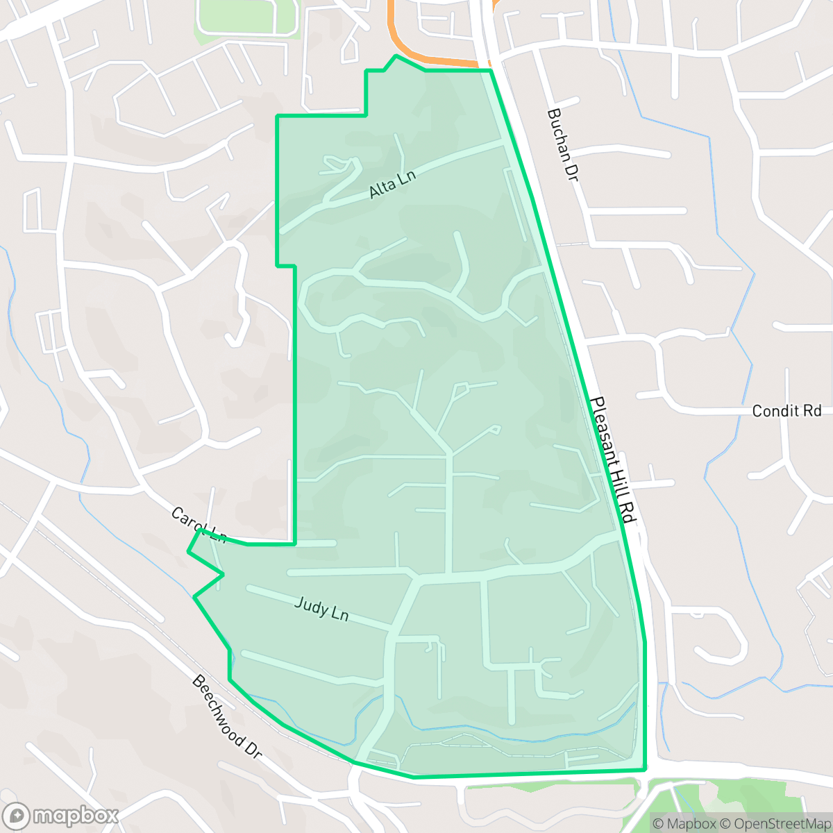 Map showing the location of Pleasant Hills and Valleys, Lafayette, CA