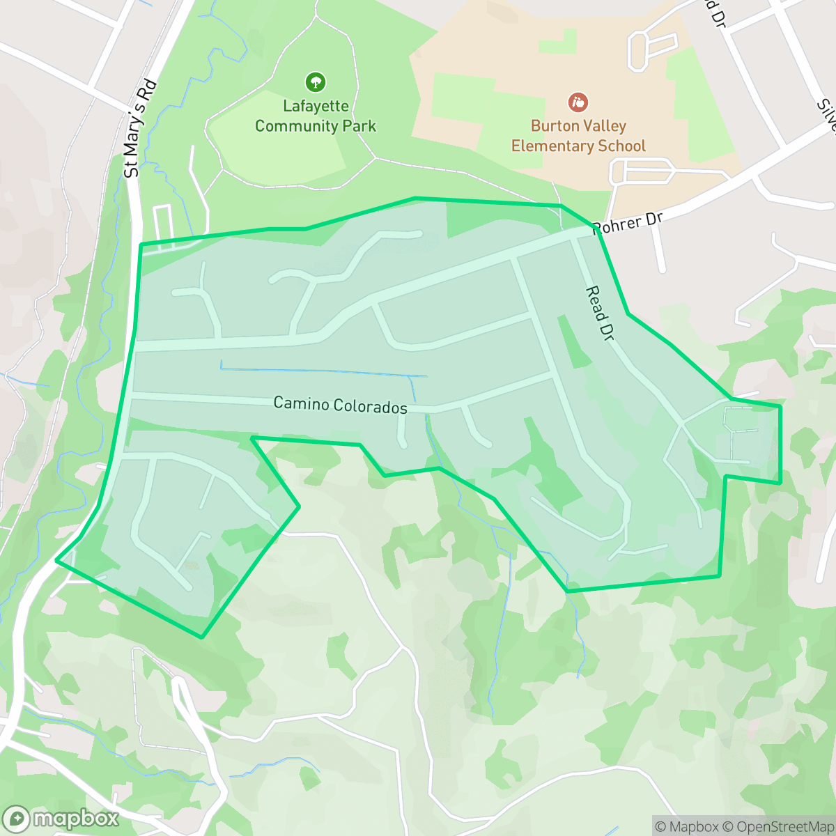 Map showing the location of Saint Mary's Orchard, Lafayette, CA
