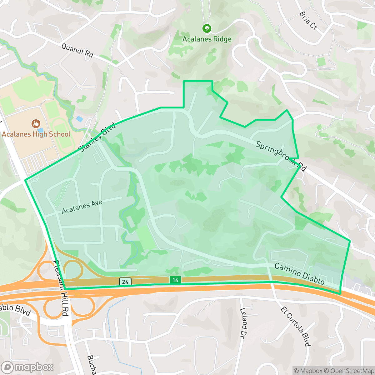 Map showing the location of Springbrook, Lafayette, CA