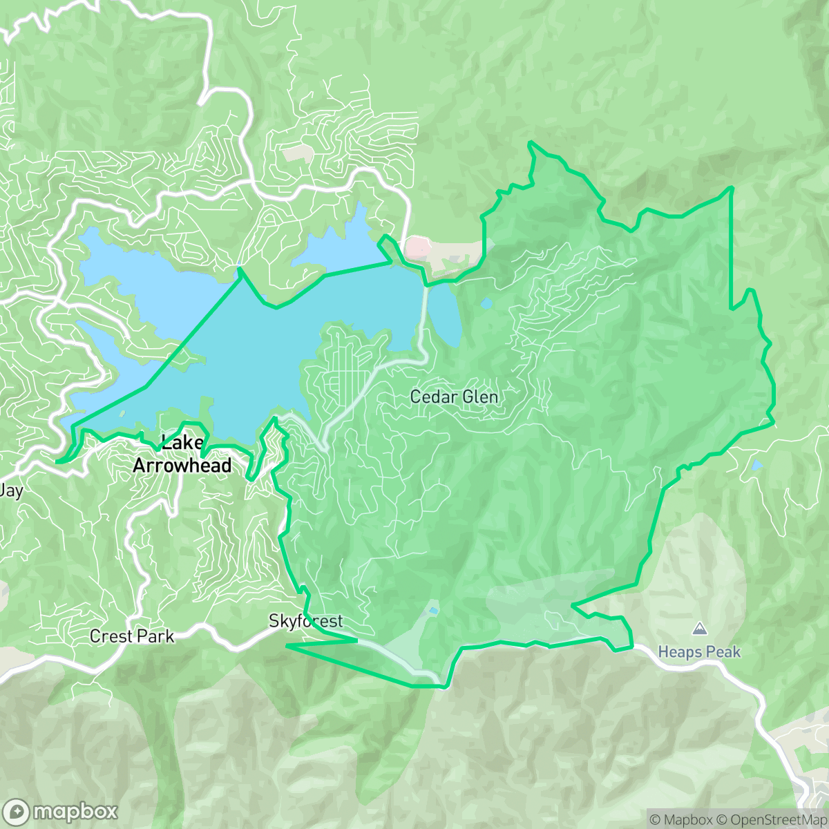Map showing the location of Cedar Glen, Lake Arrowhead, CA