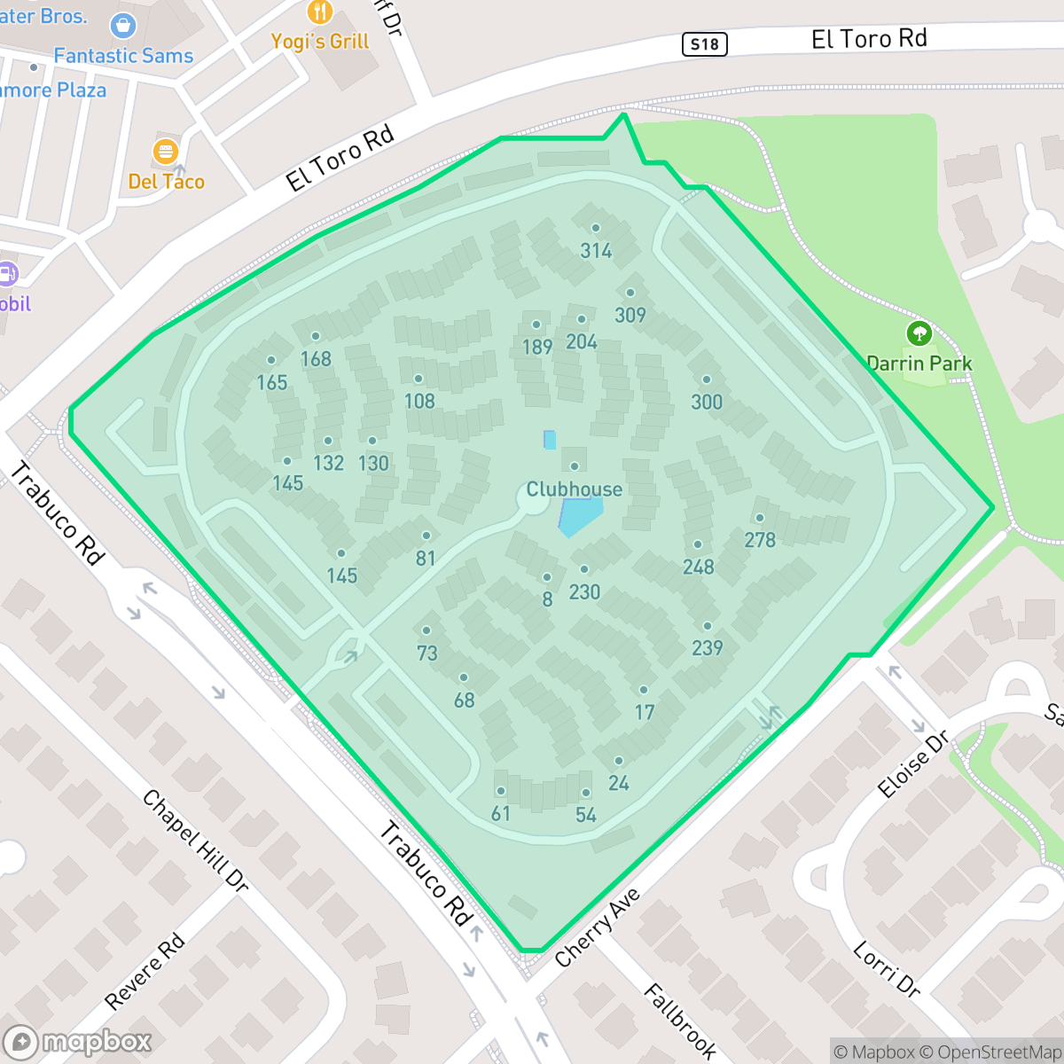 Map showing the location of Cedar Glen, Lake Forest, CA