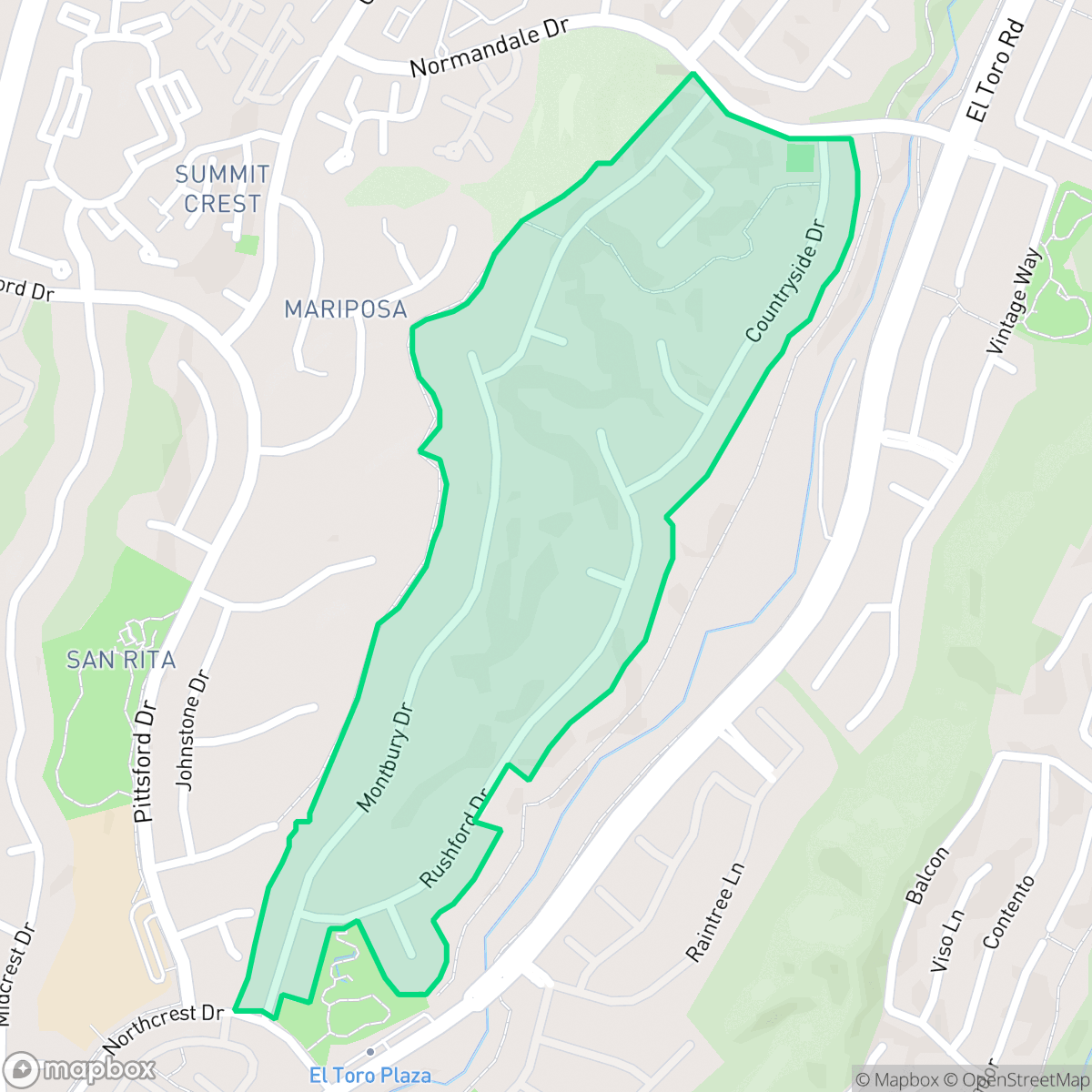 Map showing the location of Montbury, Lake Forest, CA