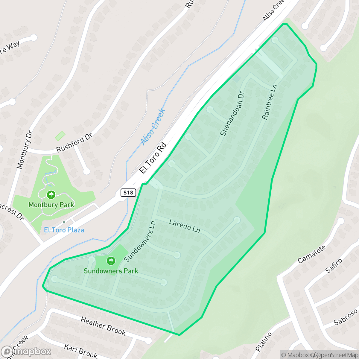 Map showing the location of Sycamore Creek, Lake Forest, CA