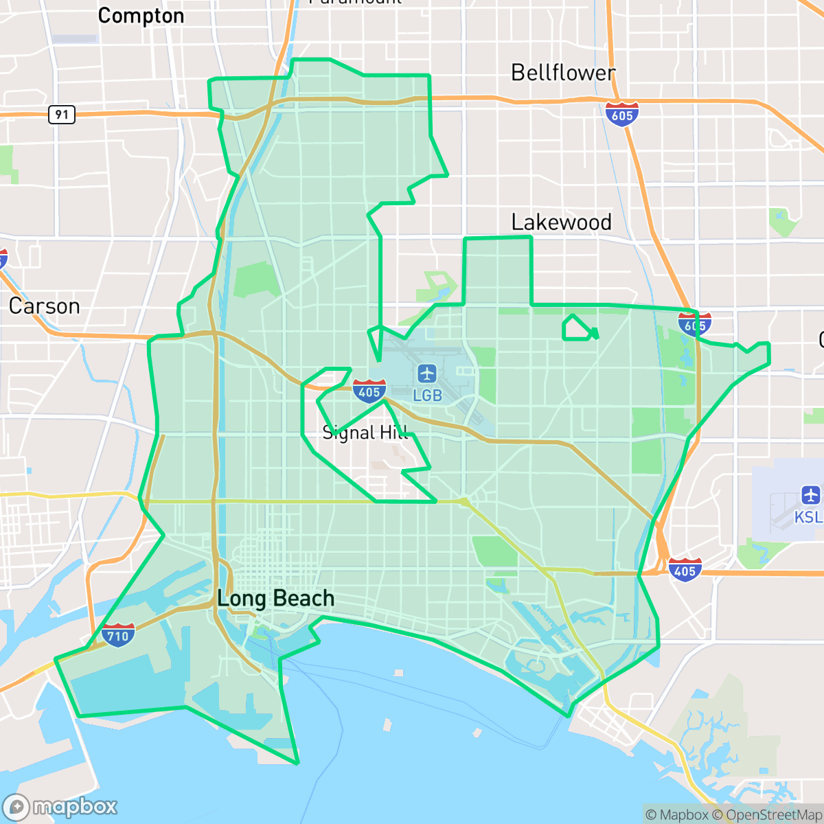 Map showing the location of Long Beach, CA — coverage area