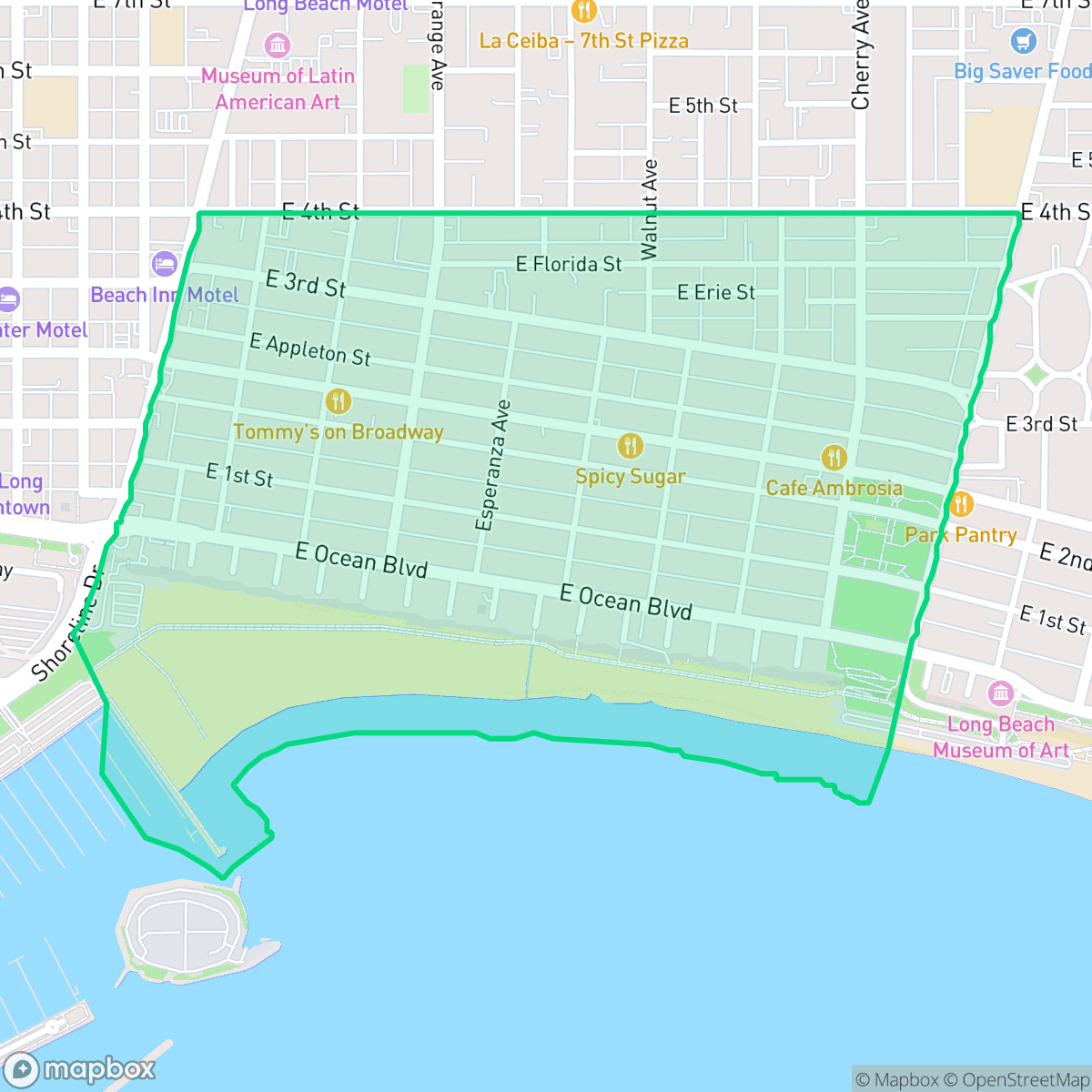Map showing the location of Alamitos Beach, Long Beach, CA