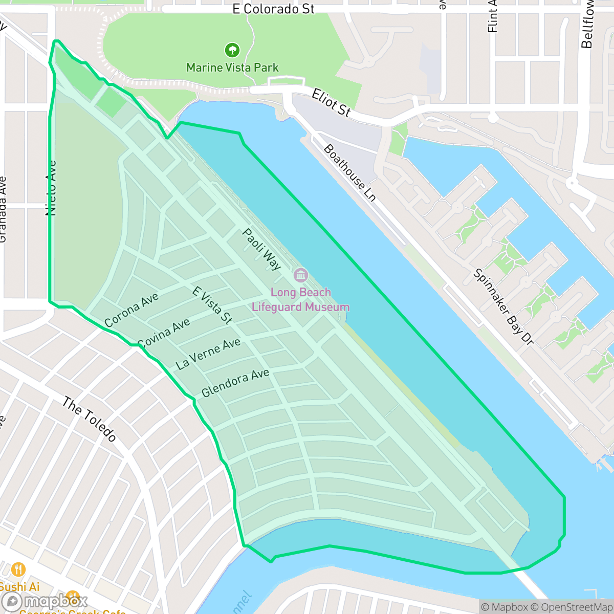Map showing the location of Belmont Park, Long Beach, CA