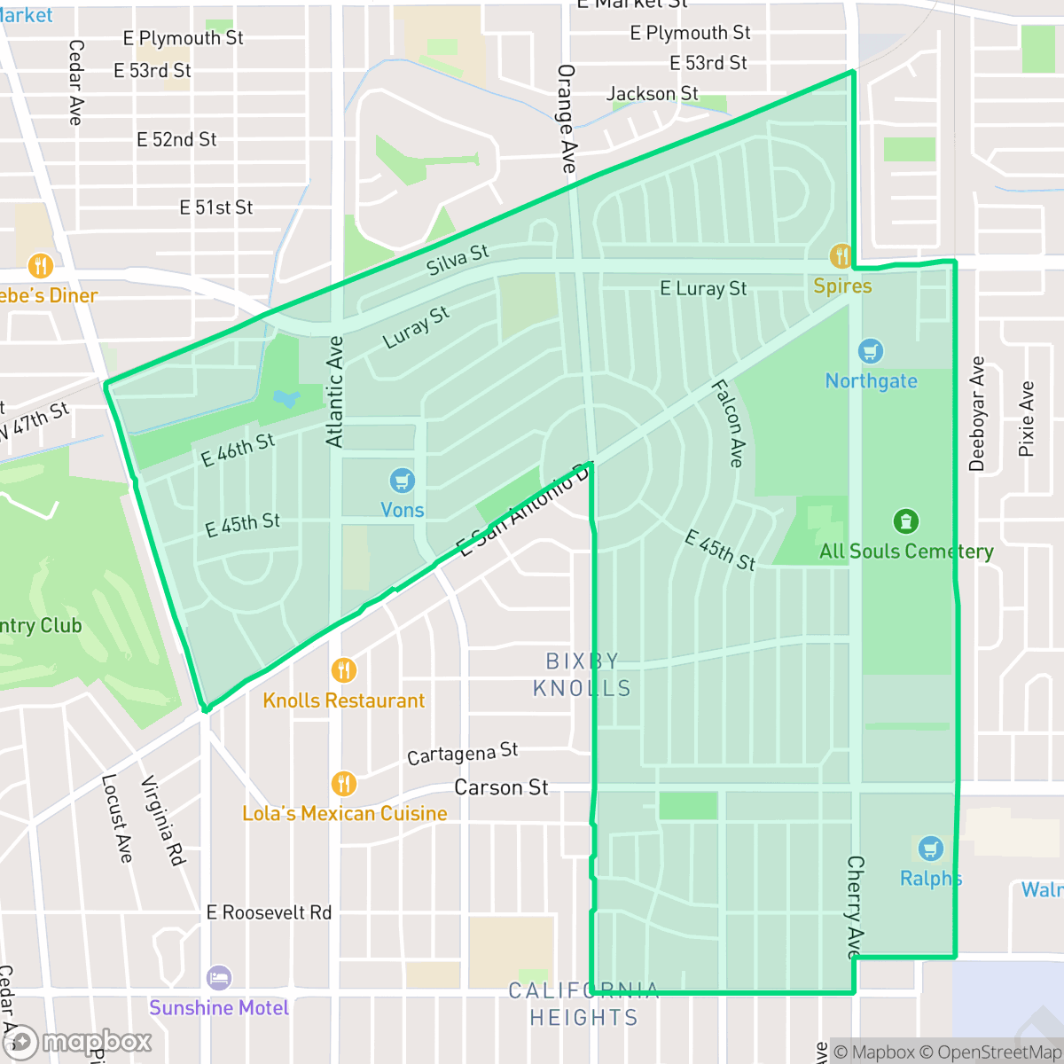 Map showing the location of Bixby Area, Long Beach, CA