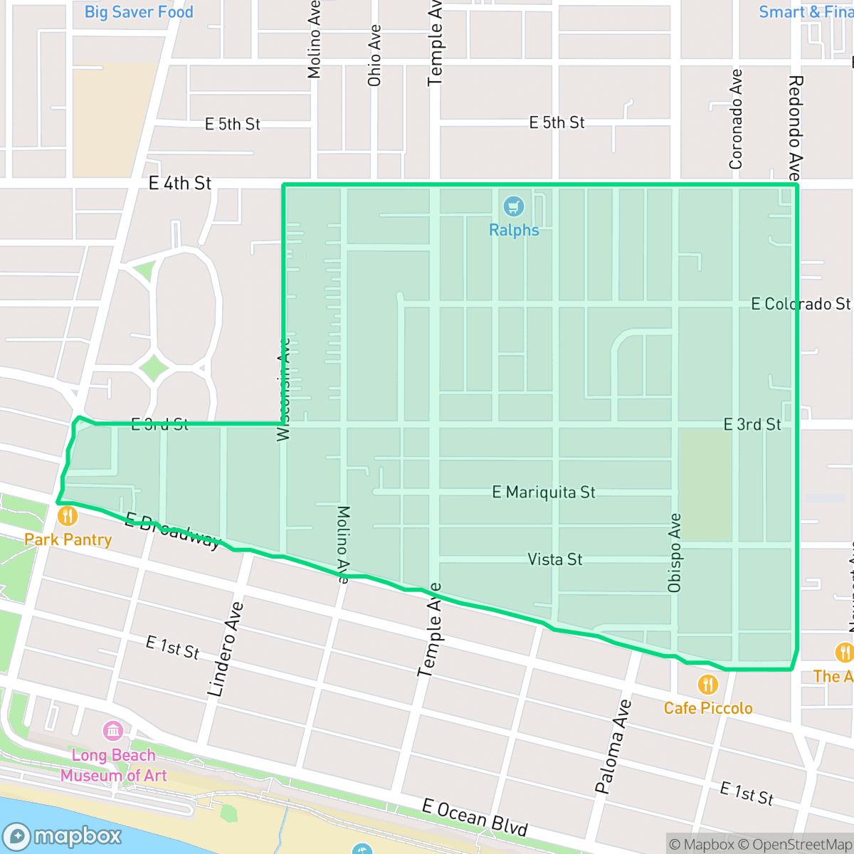 Map showing the location of Bluff Heights, Long Beach, CA