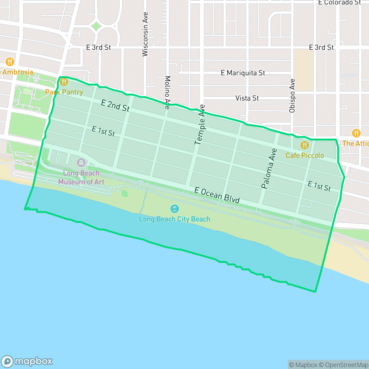 Map showing the location of Bluff Park, Long Beach, CA