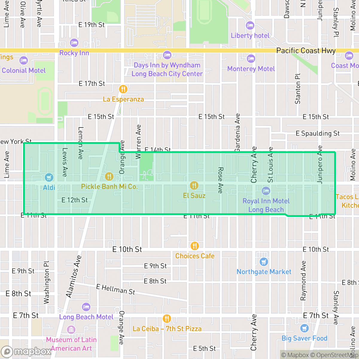 Map showing the location of Cambodia Town, Long Beach, CA