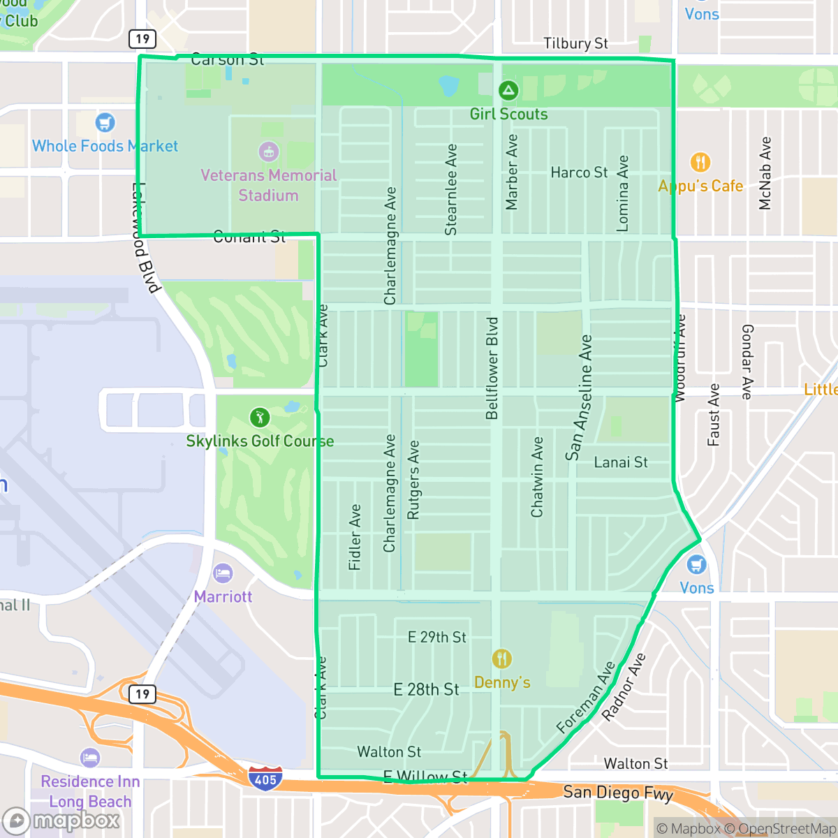 Map showing the location of City College Area, Long Beach, CA