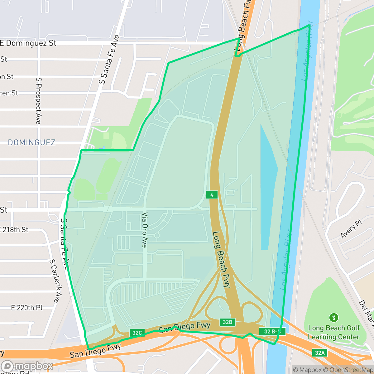 Map showing the location of Dominguez, Long Beach, CA