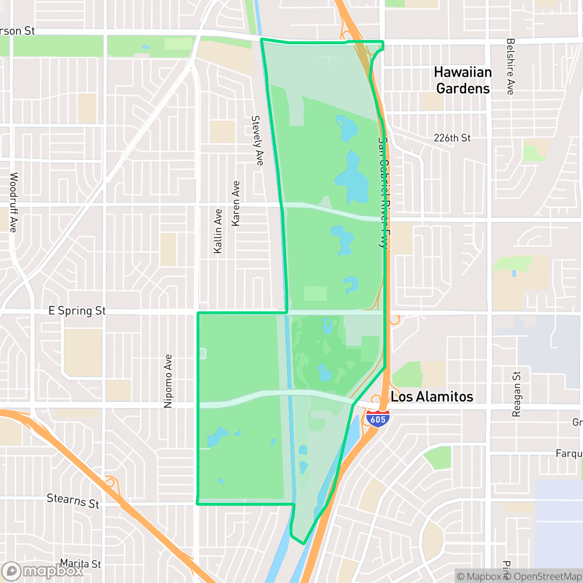 Map showing the location of El Dorado Park, Long Beach, CA