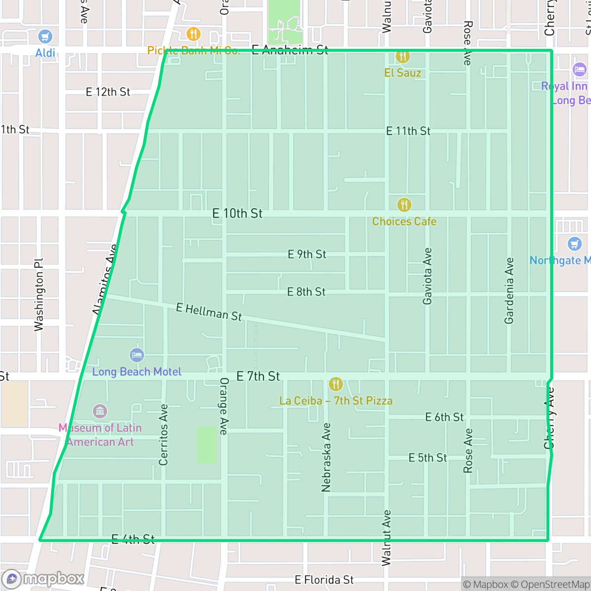 Map showing the location of Hellman, Long Beach, CA