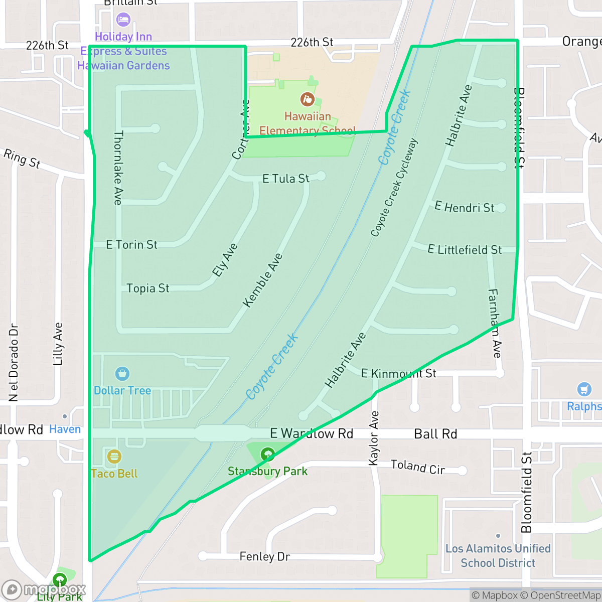 Map showing the location of Imperial Estates, Long Beach, CA