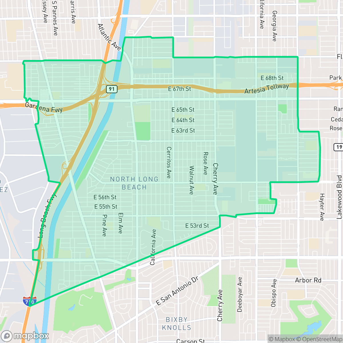 Map showing the location of North Long Beach, Long Beach, CA